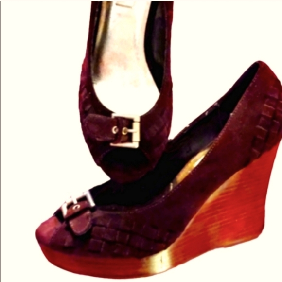 Steve Madden Shoes - Steve Madden"VISIT" Platform Brown Suede Braided Peep Toe Wedges FINAL SALE